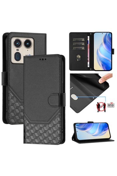 BURAQ For Motorola Edge 50 Ultra / X50 Ultra Honeycomb Embossing RFID Leather...