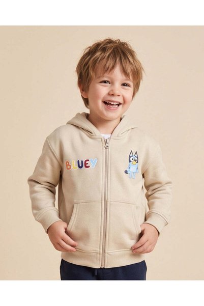 REDTAG Boys Beige Bluey Zip-Up Hooded Sweatshirt