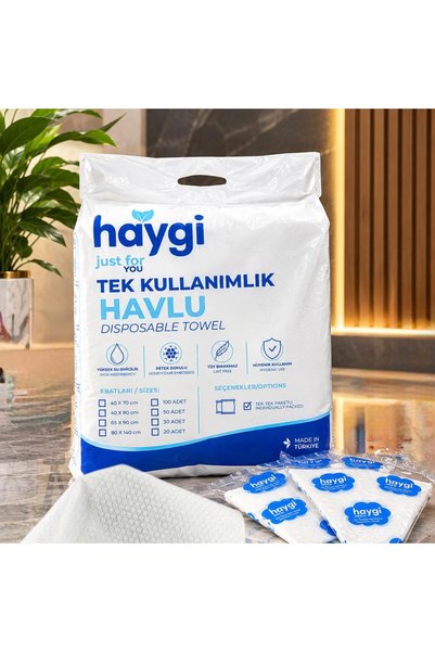 haygi Tek Kullanımlık Havlu 60 GSM Tek Tek Paketli Berber Kuaför Havlusu 100 Adet
