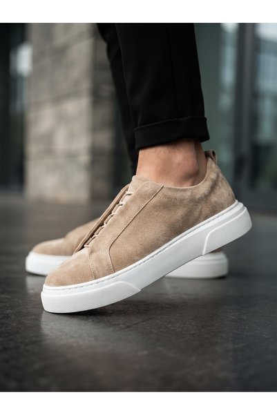 BOA Ba0581 Men's Sneaker Daily Casual Sports Shoes Cream Suede White Sole