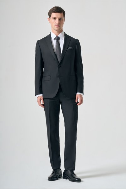 İmza Black Mono Collar Striped 6 Drop Comfort Fit Full Lining Wool Suit 10012...