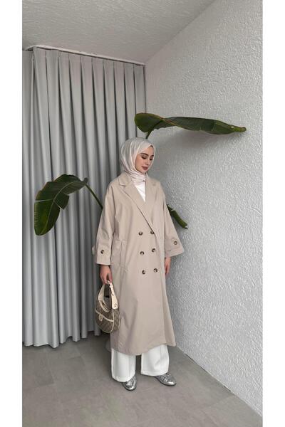 NUHBE Buttoned Long Trench Coat - Beige