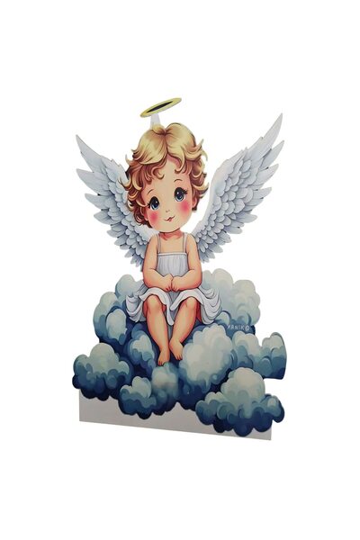 4MAtelier Figurină decorativă gigantă de înger pe nor, 90 cm, din MDF de 5 mm
