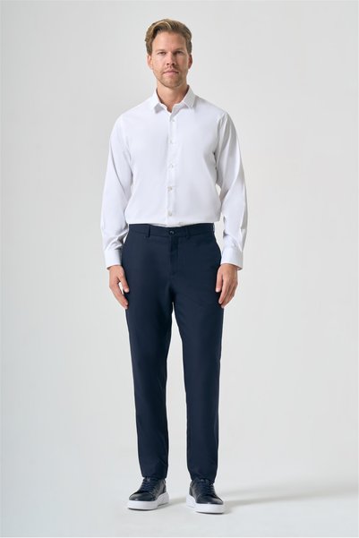 İmza Navy Blue Side Pocket Textured Comfort Fit Flexible Chino Trousers 10032...
