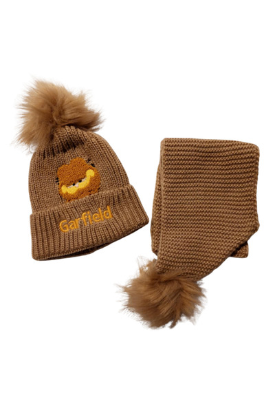 LİNOTTİ Garfield Figure Winter Children's Scarf and Beanie Set
