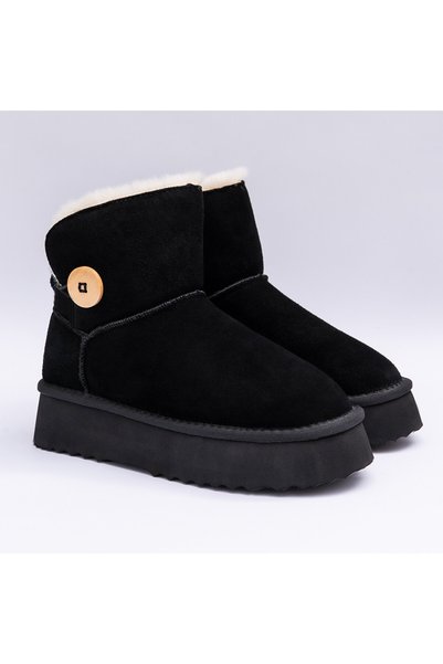 VAGAM Γυναικείες μπότες 2204, φυσικό δέρμα, τύπου UGG, Μαύρο, 41