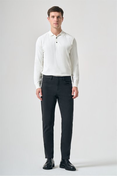 İmza Anthracite 5 Pocket Gabardine Slim Fit Cotton Trousers 1003265157