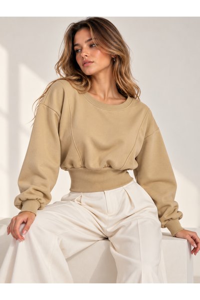 Machetta Women's Camisole Detailed Flowy Stylish Wide Crew Neck Sweatshirt