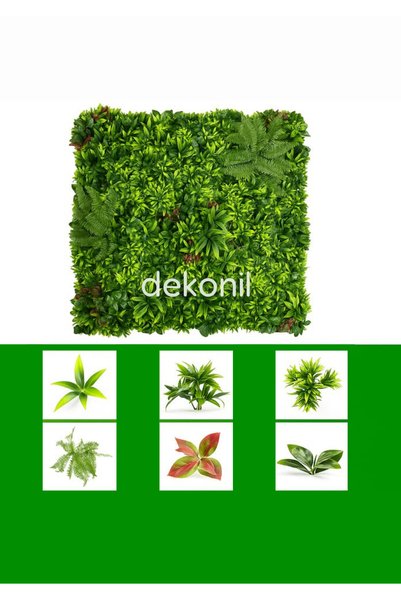 Dekonil Çiçekli Dekoratif Dikey Bahçe - Yapay Bitki Duvar Paneli 100x100 cm