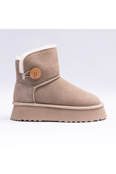 VAGAM Дамски ботуши 2217, естествена кожа, тип UGG, бежови, 39