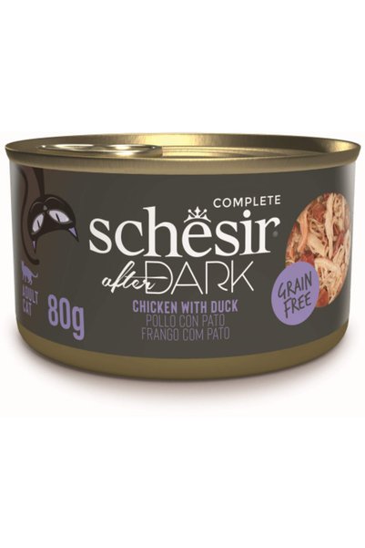 Schesir Hrana umeda pentru pisici After Dark Conservă, supă cu Pui şi Raţă 80 gr