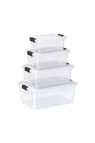 Generic Cosmoplast Set Of 4 - 5, 8, 13, 20L Clear Plastic Storage Boxes With ...
