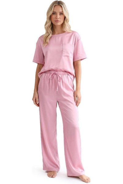 OtherMax Pijama Damă Set Satinat Extra Long Tall Roz M