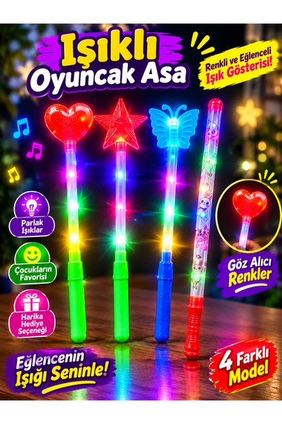 Minikoo Kids 4’lü Işıklı Oyuncak Değnek Seti – , Yıldız, Kelebek ve Figürlü L...