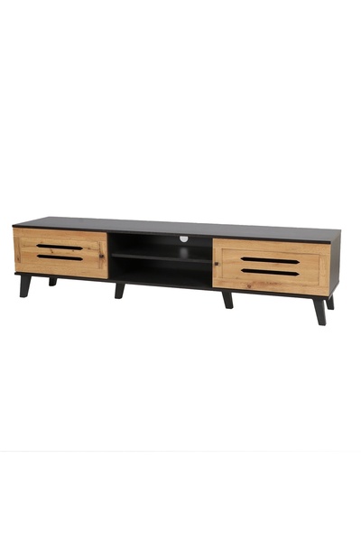 IN HOME STORE طاولة تلفزيون عصرية بتصميم خشبي وأسود أنيق