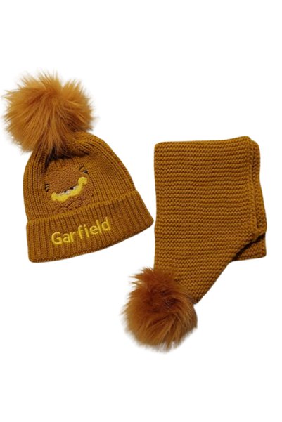 LİNOTTİ Garfield Figure Winter Children's Scarf and Beanie Set
