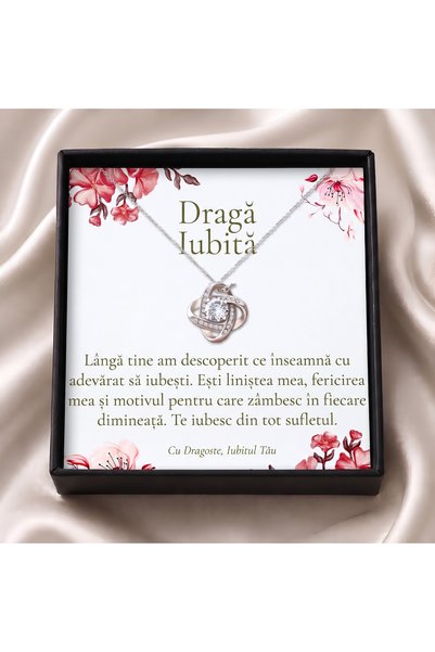 OEM Cutie cadou pentru iubită – Colier cu nodul iubirii, cutie neagră și cart...