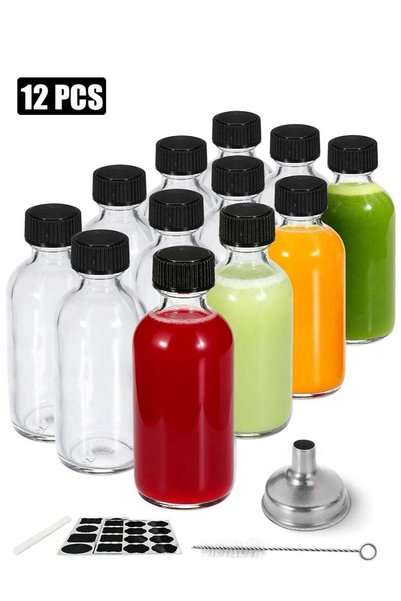 Generic JoyousSto 12 Pack 2 oz (60ml) Small Glass Boston Round Bottles with L...