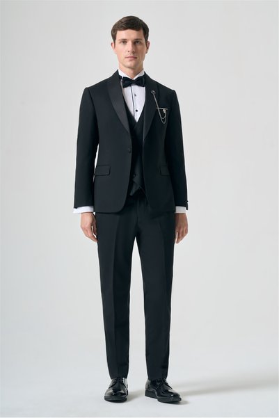 İmza Black Swallow Collar Vest 6 Drop Slim Fit Flexible Suit 1001260306