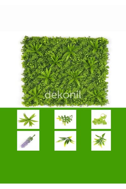 Dekonil Çiçekli Dekoratif Dikey Bahçe - Yapay Bitki Duvar Paneli 100x100 cm