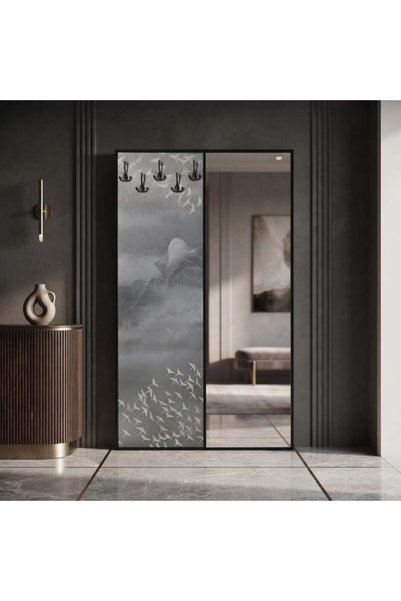 NO BRAND لوحة مدخل أفيانا مع مرآة وعلاقات بتصميم طيور تجريدي 180×100 سم