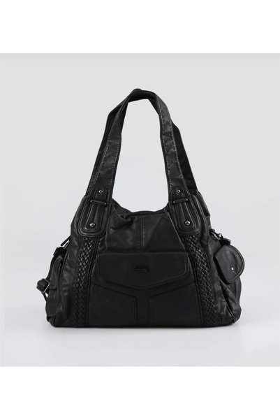 ich1one Balu Black Leather Shoulder Strap Handbag