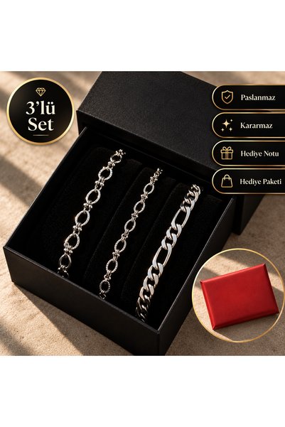 VORQEN Set of 3 Stainless Steel Bracelets - Gift for Lover, Friend - Non-Tarn...