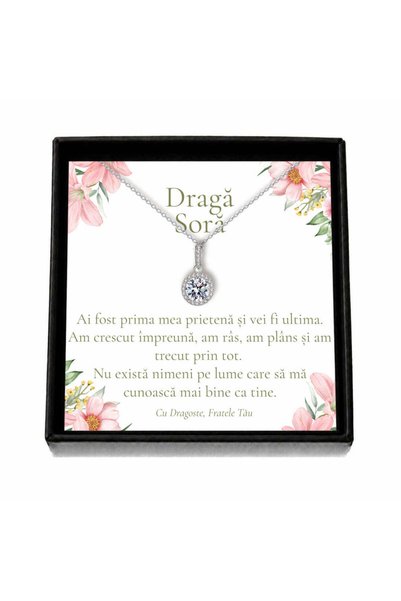 OEM Cutie cadou pentru soră de la frate – Colier cu cristal rotund, cutie nea...