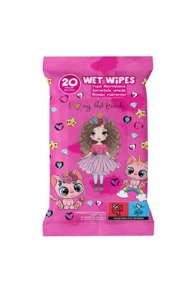 ANTBRO Șervețele Umede pentru Fete cu Model Girl Cute Pets Fucsia 20 buc, ANT...