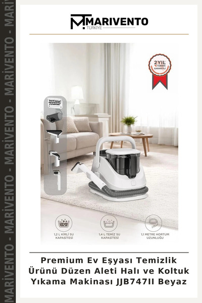 Marivento Premium Ev Eşyası Temizlik Ürünü Düzen Aleti Halı ve Koltuk Yıkama Makinası JJB747II Beyaz