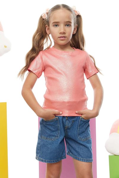 PAULMARK Tricou din țesătură strălucitoare pentru fete