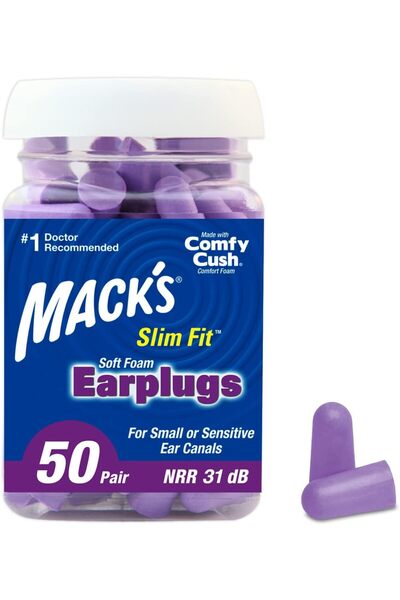 Mack's سدادات أذن ناعمة من الفوم بتصميم نحيف، 50 زوجًا - سدادات أذن صغيرة للن...