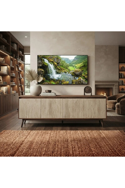 Al Hadaya Mall طاولة بلازما من خشب بتصميم عصري مودرن ــ بني وبيج ــ 180×40×55 سم