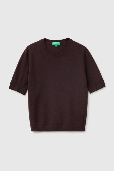 United Colors of Benetton Γυναικείο καφέ πουλόβερ 100% Merino με λαιμόκοψη κα...