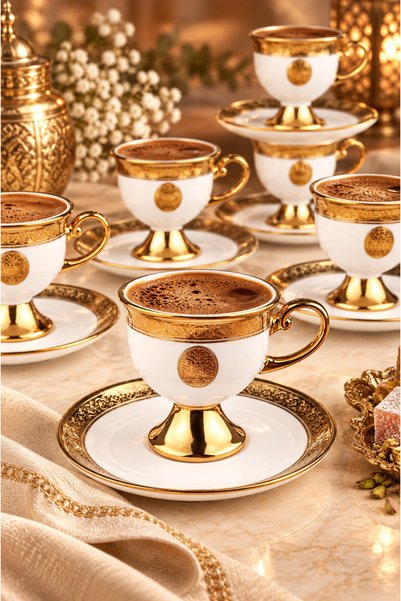 CASA DE BELLA كوب قهوة بورسلين ذهبي ستاري 6 أشخاص