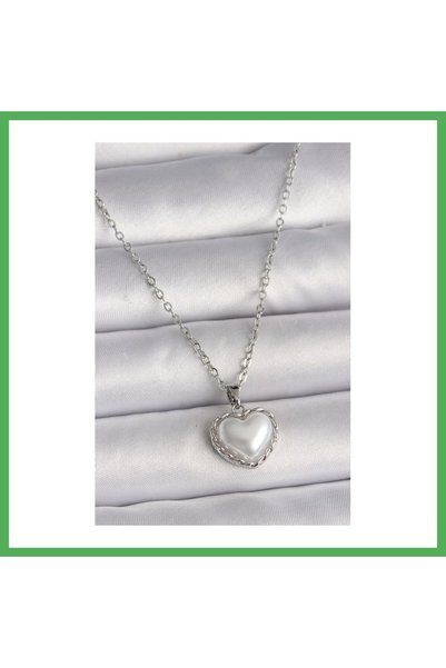 Nur store Çanta 316L Steel Silver Color Chain 3D Pearl Model Women's Necklace...
