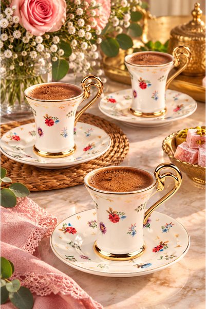 CASA DE BELLA كوب قهوة بورسلين ذهبي ستاري 6 أشخاص