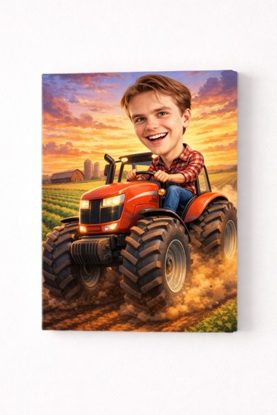 Fabricacucadouri.ro Tablou Canvas Caricatură Fermier pe Tractor Personalizată...