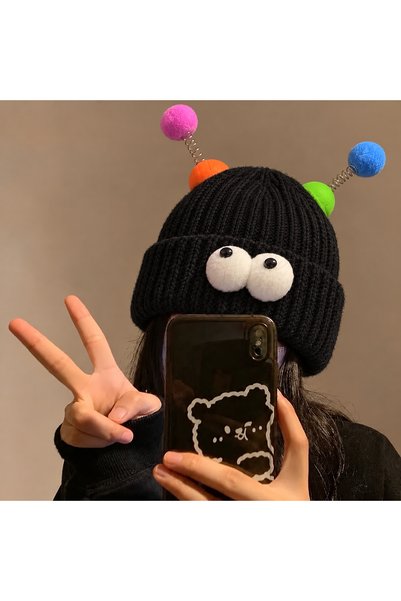 synshop Μαύρο Kawaiii Fun Teen Boys Girls Παιδικό Χειμερινό Καπέλο με Λεπτομέ...