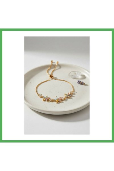 Nur store Çanta Brass Gold Color Floral Model Zircon Stone Elevator Bracelet ...