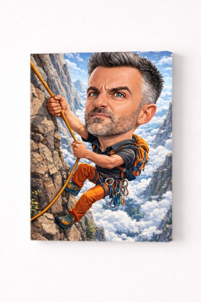 Fabricacucadouri.ro Tablou Canvas Caricatură Alpinist Personalizată – Cadou p...