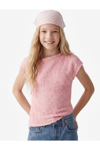 Koton Girls Pink Textured One Shoulder Sleeveless Top