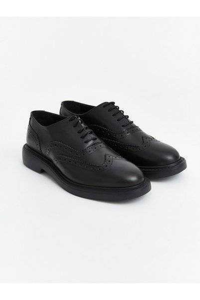 LC Waikiki Genuine Leather Classic Shoes with Brogue Detail