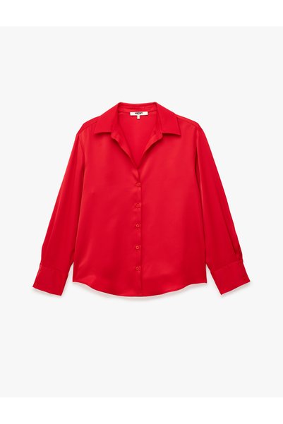 Koton Women Red Plain Collared Long Sleeves Shirt