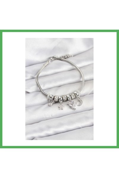 Nur store Çanta Brass Silver Color Heart Model Charm Women's Bracelet Bezoss