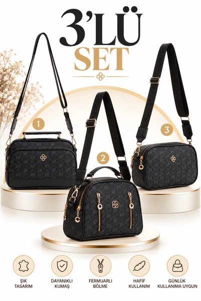 Newish Polo Women's 3-Piece Bag Set Patterned Shoulder Bag Crossbody Handbag ...