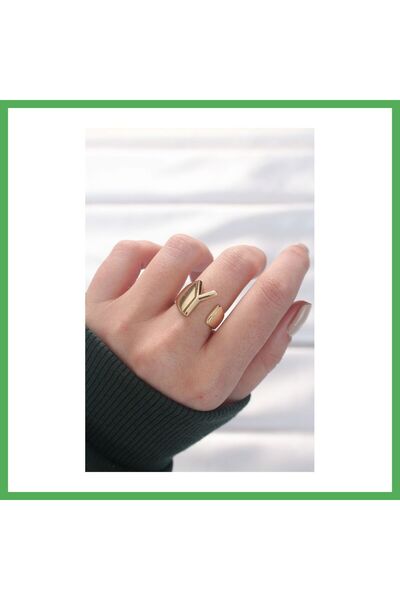 Nur store Çanta Letter Y Gold Color Adjustable Ring Bezoss