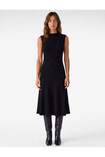 Koton Women Black Plain Cowl Neck Sleeveless Dress