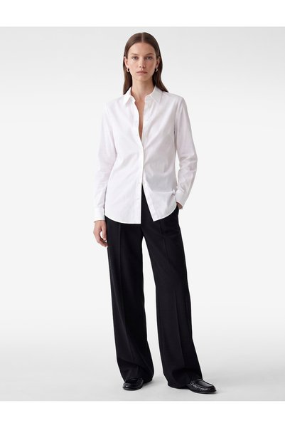 Koton Women White Plain Collared Long Sleeves Shirt