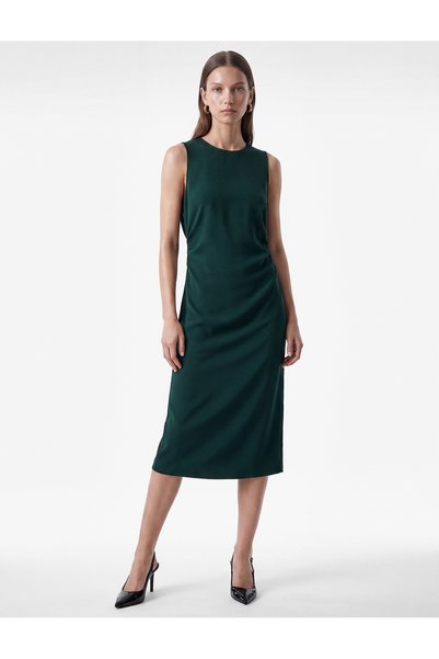 Koton Women Green Plain Round Neck Sleeveless Dress